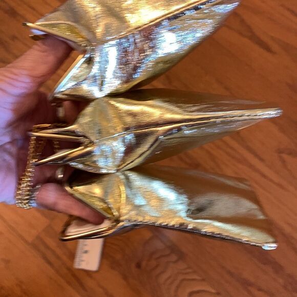 Jane Shilton genuine leather gold evening bag with three pockets & snap closure - Picture 5 of 15